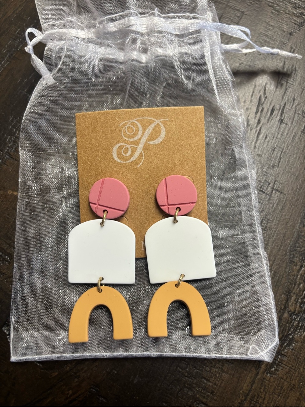 Plunder White & Tan Geometric Dangle Earrings